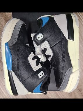 Jordan 3 Rare Air Kids Black, White & Blue Retro Sneakers 8C